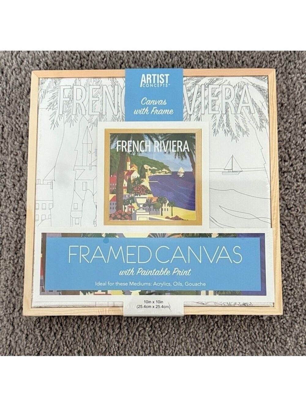 Artist Concepts French Riviera Framed Canvas Paintable 10x10 NWT Coastal Wall